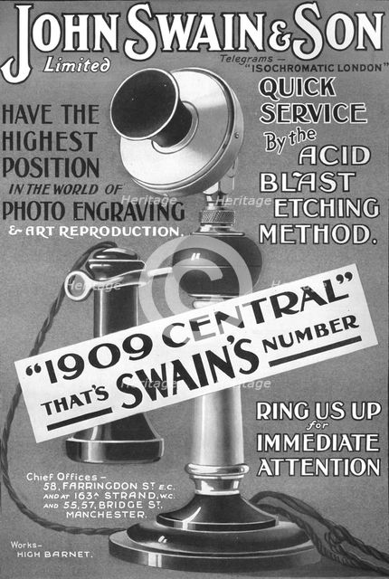 'John Swain & Son Limited advertisement', 1907. Artist: Unknown.