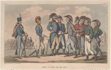 Johnny on Duty with his Chief, from "The Military Adventures of Johnny Newcome", 1815., 1815. Creator: Thomas Rowlandson