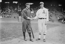 Johnny Evers, Boston NL and Eddie Plank, Philadelphia AL (baseball), 1914. Creator: Bain News Service
