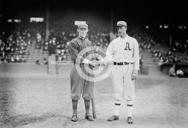 Johnny Evers, Boston NL & Eddie Plank, Philadelphia AL (baseball), 1914. Creator: Bain News Service.