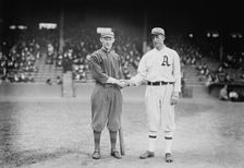 Johnny Evers, Boston NL & Eddie Plank, Philadelphia AL (baseball), 1914. Creator: Bain News Service