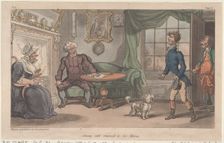 Johnny safe returned to his Mama, from "The Military Adventures of Johnny Newcome", 1815., 1815. Creator: Thomas Rowlandson