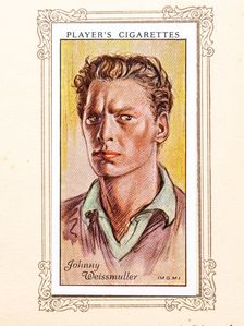 Johnny Weissmuller Collectables Picture of movie stars that came with the Players cigarette packet, Creator: Unknown