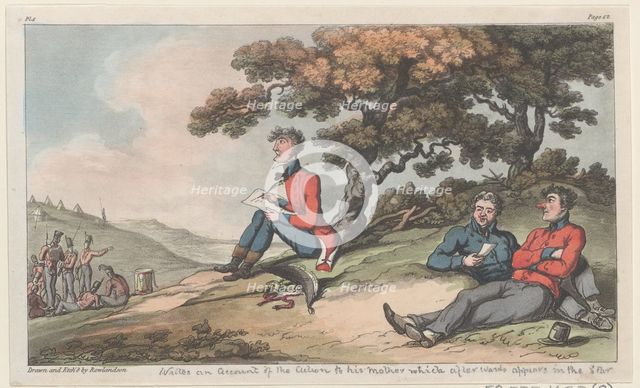 Johnny writes an account of the action to his mother, which afterwards appears in the Star..., 1815. Creator: Thomas Rowlandson.