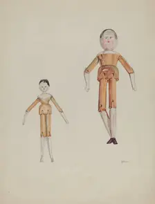 Jointed Wooden Dolls, 1935/1942. Creator: Arelia Arbo