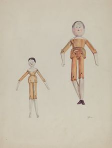 Jointed Wooden Dolls, 1935/1942. Creator: Arelia Arbo