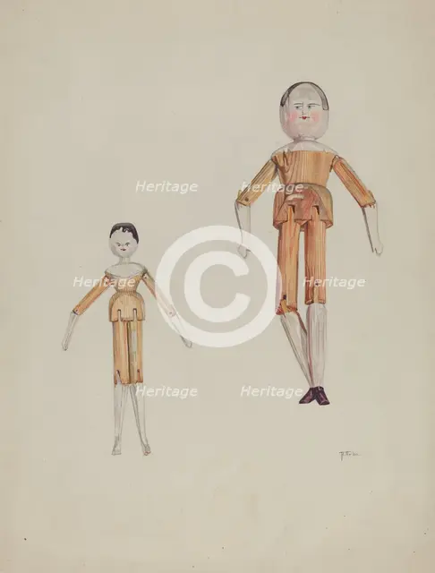 Jointed Wooden Dolls, 1935/1942. Creator: Arelia Arbo.
