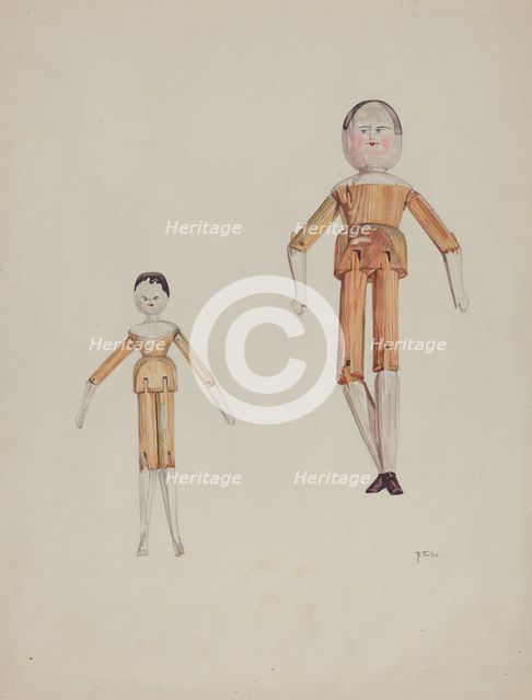 Jointed Wooden Dolls, 1935/1942. Creator: Arelia Arbo.