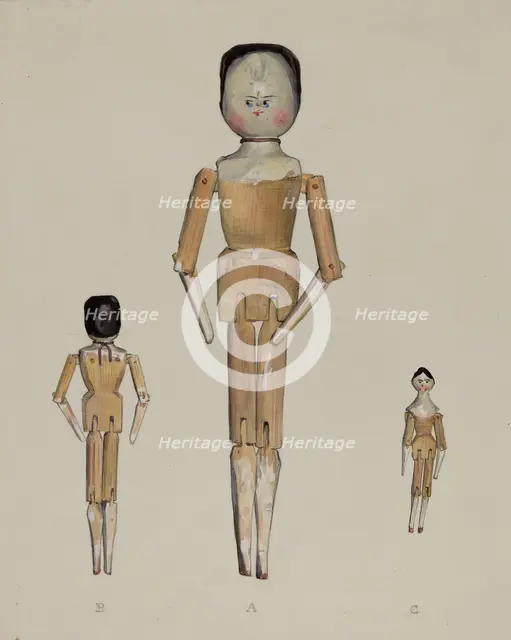 Jointed Wooden Dolls, c. 1936. Creator: Jane Iverson.