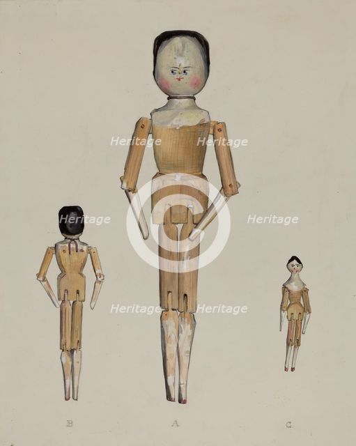 Jointed Wooden Dolls, c. 1936. Creator: Jane Iverson.