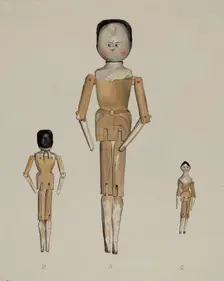 Jointed Wooden Dolls, c. 1936. Creator: Jane Iverson