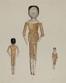 Jointed Wooden Dolls, c. 1936. Creator: Jane Iverson