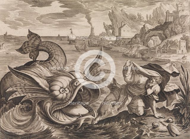 Jonah Cast on Shore by the Fish, ca. 1585. Creators: Antonius Wierix, Hieronymous Wierix.