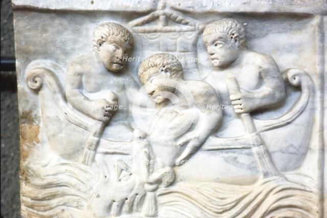 Jonah and the Whale, early Christian Sarcophagus, Roman Marble, 4th century Artist: Unknown.