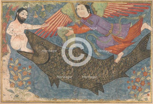 Jonah and the Whale, Folio from a Jami al-Tavarikh (Compendium of Chronicles), ca. 1400. Creator: Unknown.