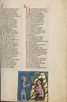 Jonathan Giving his Bow to David; Weltchronik, about 1400-1410. Creator: Unknown