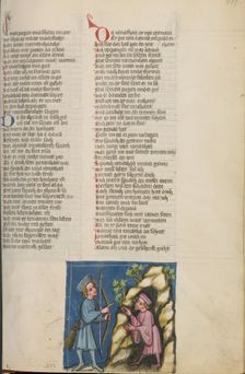 Jonathan Giving his Bow to David; Weltchronik, about 1400-1410. Creator: Unknown