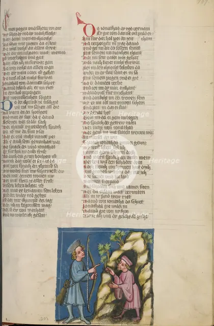 Jonathan Giving his Bow to David; Weltchronik, about 1400-1410. Creator: Unknown.