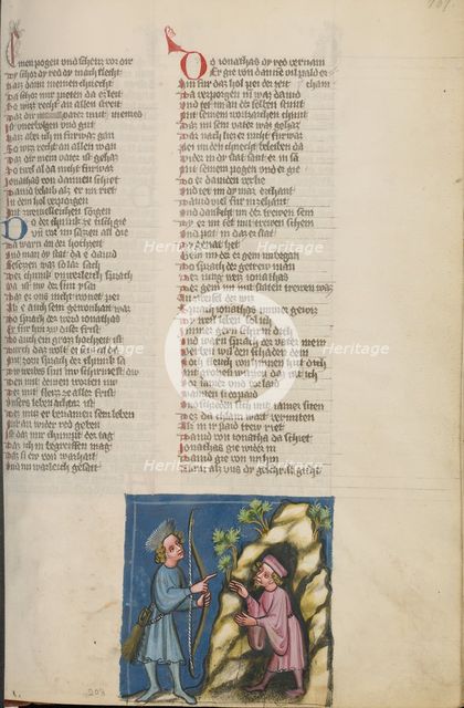 Jonathan Giving his Bow to David; Weltchronik, about 1400-1410. Creator: Unknown.