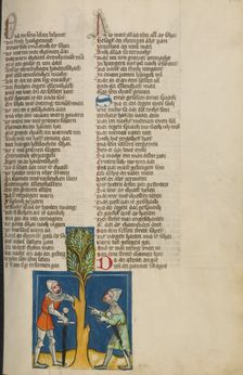 Jonathan Disobeying the Prohibition to Eat; Weltchronik, about 1400-1410. Creator: Unknown