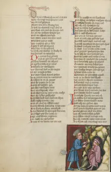 Jonathan Visiting David in the Cave; Weltchronik, about 1400-1410. Creator: Unknown
