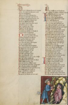 Jonathan Visiting David in the Cave; Weltchronik, about 1400-1410. Creator: Unknown