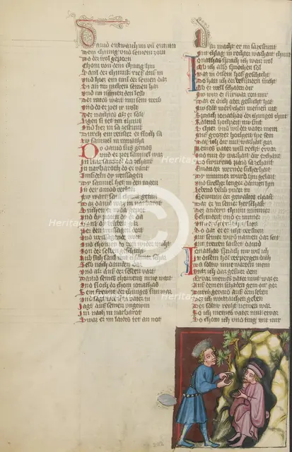 Jonathan Visiting David in the Cave; Weltchronik, about 1400-1410. Creator: Unknown.