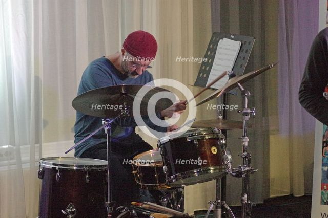 Jorge Rossy, Martin Speake's International Quartet, Watermill Jazz Club, Surrey, 18 Feb 2020. Creator: Brian O'Connor.