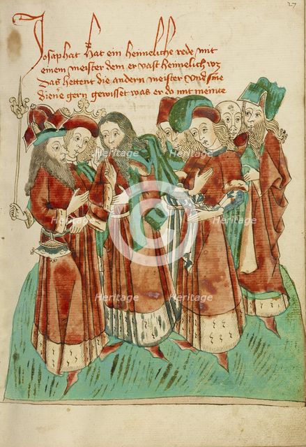 Josaphat Converses with the Astrologers; Barlaam und Josaphat, 1469. Creators: Hans Schilling, Diebolt Lauber.
