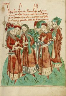 Josaphat Converses with the Astrologers; Barlaam und Josaphat, 1469. Creators: Hans Schilling, Diebolt Lauber