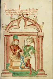 Josaphat and Barlaam in Conversation; Barlaam und Josaphat, 1469. Creators: Hans Schilling, Diebolt Lauber
