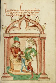 Josaphat and Barlaam in Conversation; Barlaam und Josaphat, 1469. Creators: Hans Schilling, Diebolt Lauber