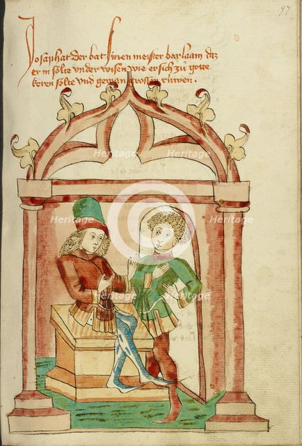 Josaphat and Barlaam in Conversation; Barlaam und Josaphat, 1469. Creators: Hans Schilling, Diebolt Lauber.