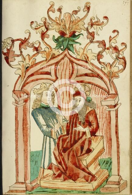 Josaphat and King Avenir in Conversation; Barlaam und Josaphat, 1469. Creators: Hans Schilling, Diebolt Lauber.