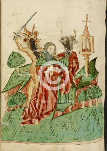 Josaphat Attacked by Two Demons; Barlaam und Josaphat, 1469. Creators: Hans Schilling, Diebolt Lauber.