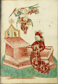 Josaphat Kneels Before an Altar, and sees his Father's Soul Lifted to Heaven by Angels, 1469. Creators: Hans Schilling, Diebolt Lauber