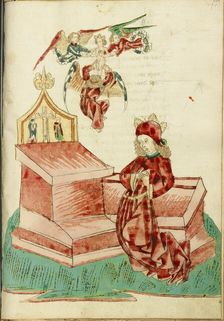 Josaphat Kneels Before an Altar, and sees his Father's Soul Lifted to Heaven by Angels, 1469. Creators: Hans Schilling, Diebolt Lauber