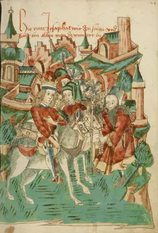 Josaphat Meeting an Old Man; Barlaam und Josaphat, 1469. Creators: Hans Schilling, Diebolt Lauber