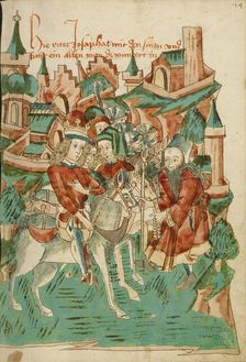 Josaphat Meeting an Old Man; Barlaam und Josaphat, 1469. Creators: Hans Schilling, Diebolt Lauber