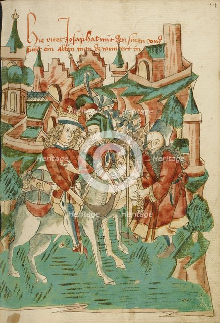 Josaphat Meeting an Old Man; Barlaam und Josaphat, 1469. Creators: Hans Schilling, Diebolt Lauber.