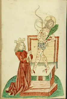 Josaphat Praying before the Man of Sorrows; Barlaam und Josaphat, 1469. Creators: Hans Schilling, Diebolt Lauber
