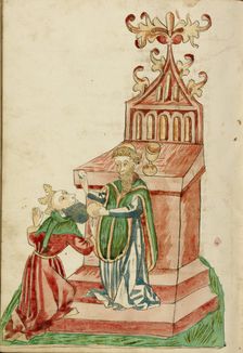 Josaphat receives Communion from Barlaam; Barlaam und Josaphat, 1469. Creators: Hans Schilling, Diebolt Lauber