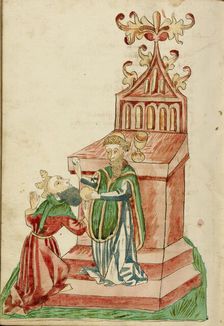 Josaphat receives Communion from Barlaam; Barlaam und Josaphat, 1469. Creators: Hans Schilling, Diebolt Lauber