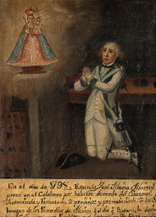 José Maria Martinez in prison praying to the Virgin of Remedies of Mexico, 1798, 1798. Creator: Unknown