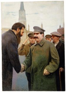 Josef Stalin and the geophysicist Otto Y Schmidt 1930s. Artist: Jakov Kalinichenko