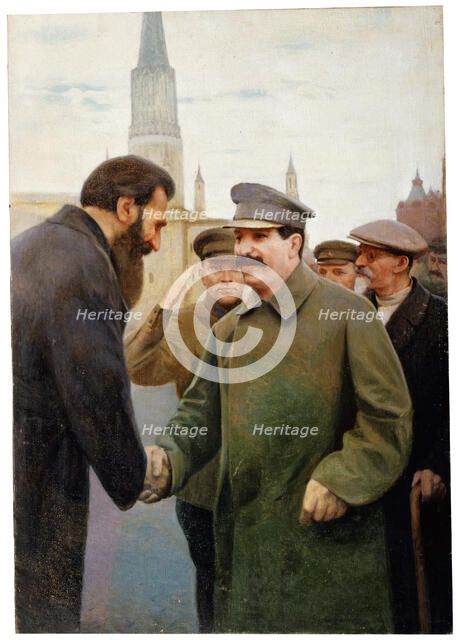 'Josef Stalin and the geophysicist Otto Y Schmidt', 1930s. Artist: Jakov Kalinichenko