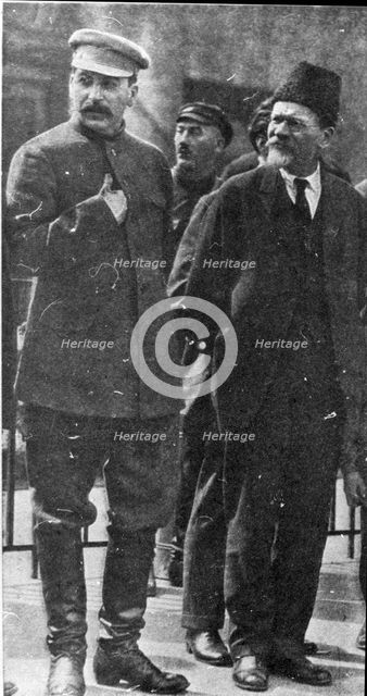 Josef Stalin and Mikhail Kalinin, Soviet leaders, 1930s. Artist: Unknown
