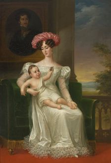 Josefina Maximiliana Eugenia Napoleana, 1807-1876, Queen of Sweden, with son Karl (XV), 1826. Creator: Fredric Westin