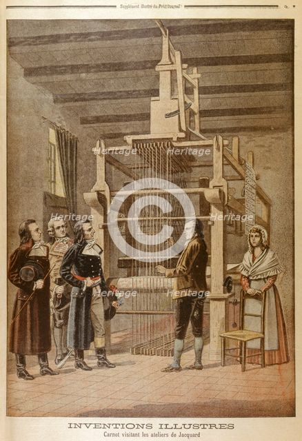 Joseph Marie Jacquard, showing his loom to Lazare Carnot, Lyon, France, 1801 (1901).  Creator: Unknown.