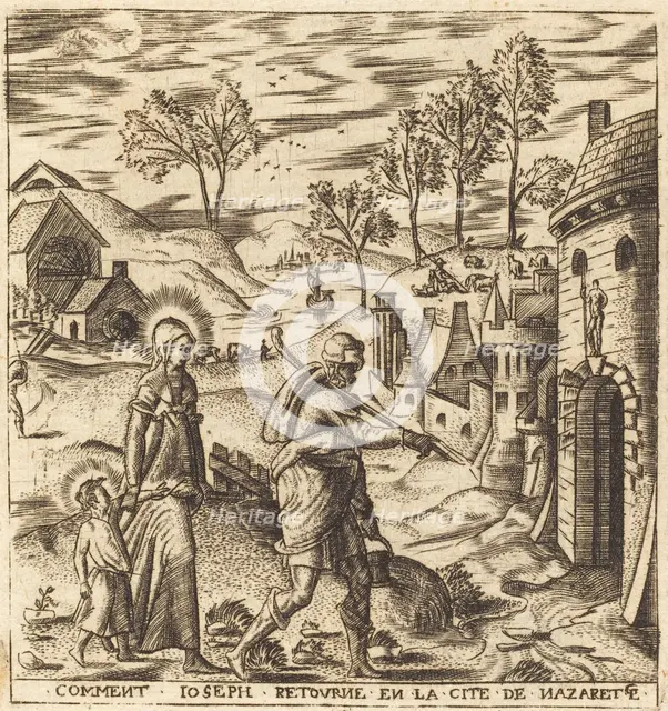 Joseph, Mary and Jesus Returning to Nazareth, probably c. 1576/1580. Creator: Leonard Gaultier.